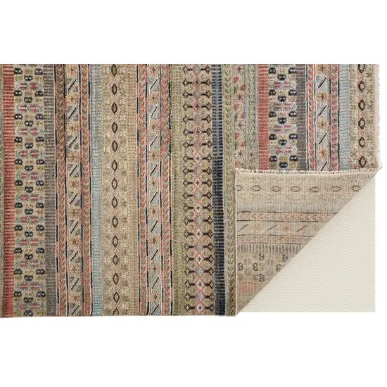 Tan Blue and Orange Striped Hand Knotted Area Rug Photo 9