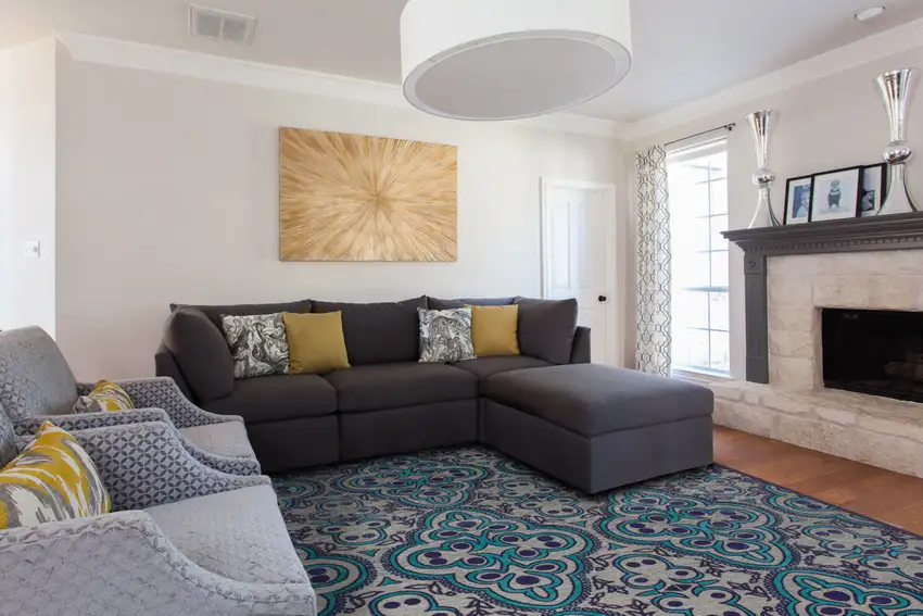 Tan Blue and Taupe Damask Power Loom Area Rug Photo 9