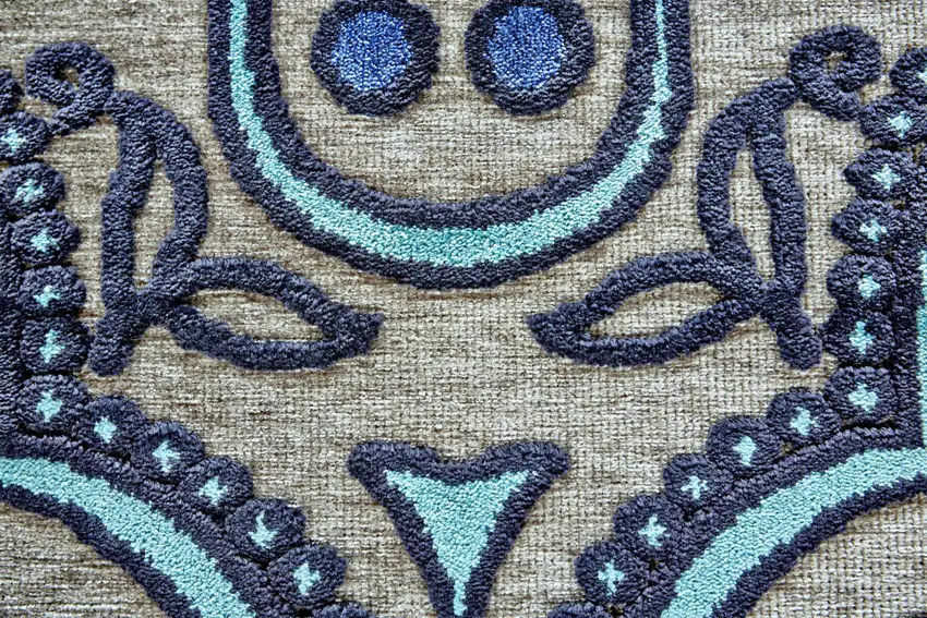 Tan Blue and Taupe Damask Power Loom Area Rug Photo 6