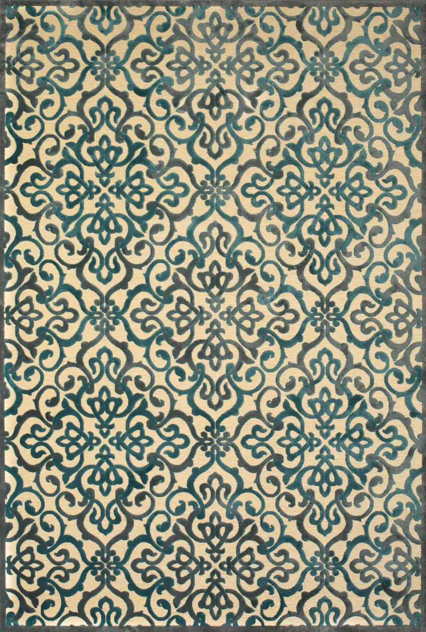 Tan Blue and Taupe Floral Power Loom Area Rug Photo 2
