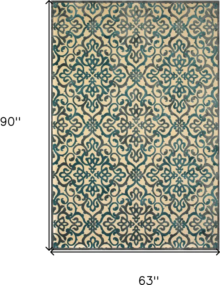 Tan Blue and Taupe Floral Power Loom Area Rug Photo 3