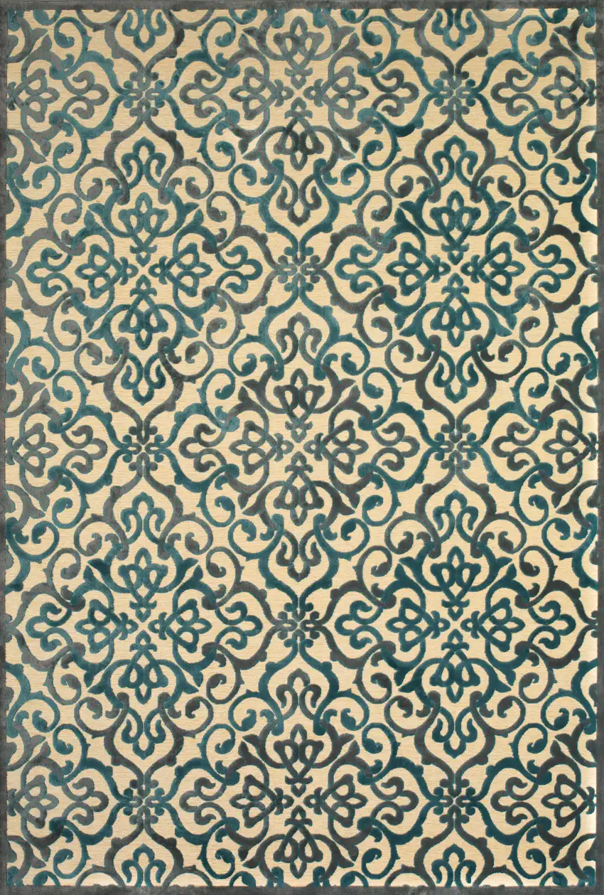 Tan Blue and Taupe Floral Power Loom Area Rug Photo 5