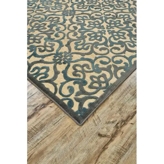 Tan Blue and Taupe Floral Power Loom Area Rug Photo 4