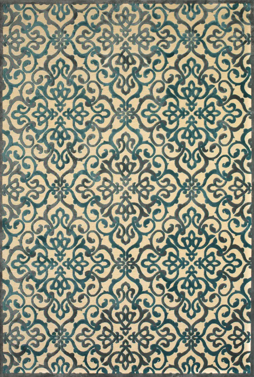 Tan Blue and Taupe Floral Power Loom Area Rug Photo 2