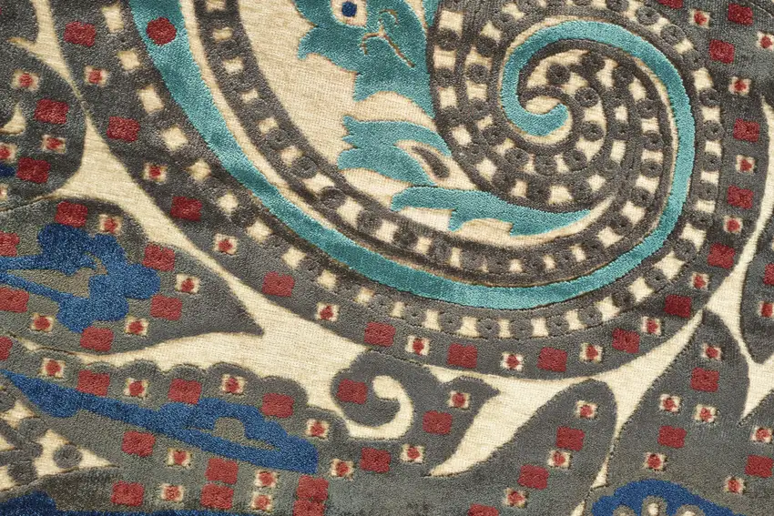 Tan Blue and Taupe Paisley Power Loom Area Rug Photo 6