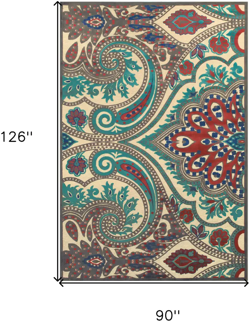 Tan Blue and Taupe Paisley Power Loom Area Rug Photo 3