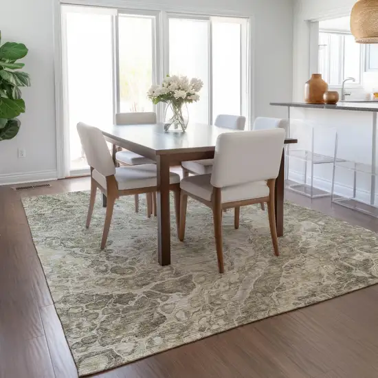 Tan Brown And Beige Abstract Washable Indoor Outdoor Area Rug Photo 9