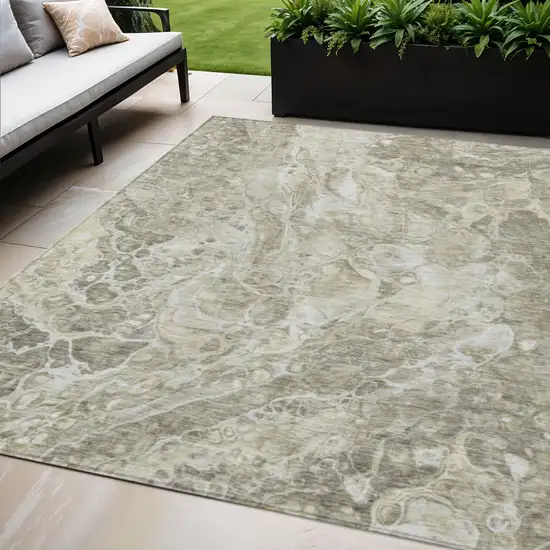 Tan Brown And Beige Abstract Washable Indoor Outdoor Area Rug Photo 1