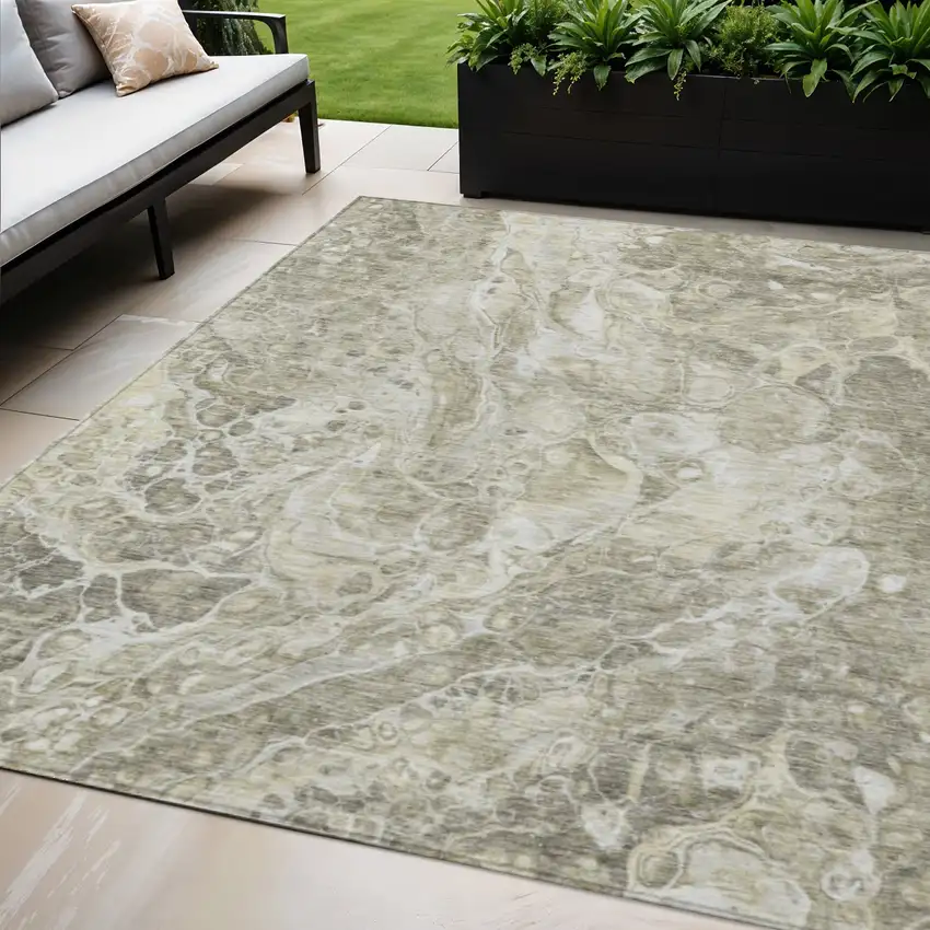 Tan Brown And Beige Abstract Washable Indoor Outdoor Area Rug Photo 1
