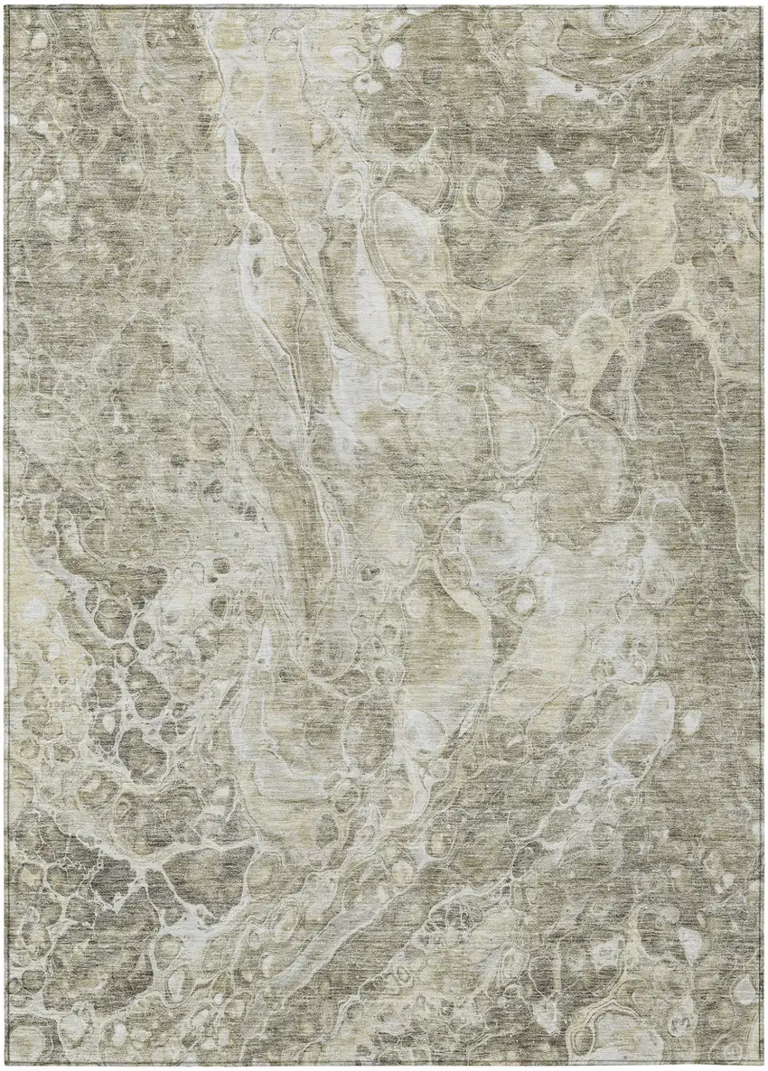 Tan Brown And Beige Abstract Washable Indoor Outdoor Area Rug Photo 2