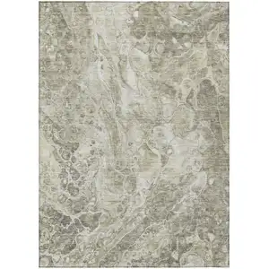 Photo of Tan Brown And Beige Abstract Washable Indoor Outdoor Area Rug