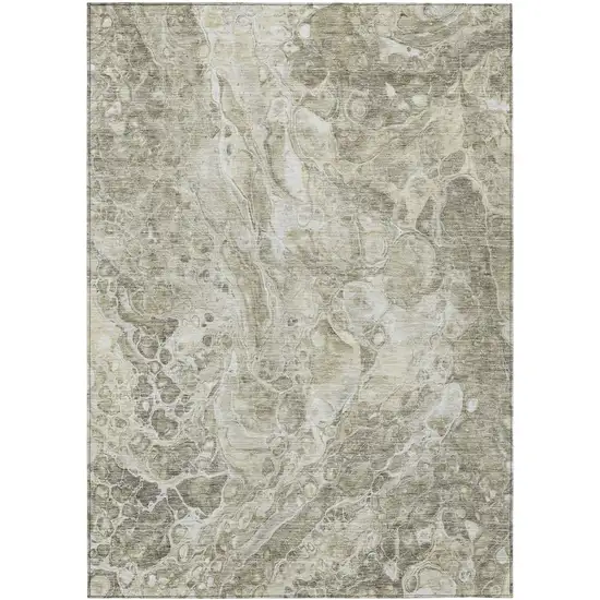 Tan Brown And Beige Abstract Washable Indoor Outdoor Area Rug Photo 2