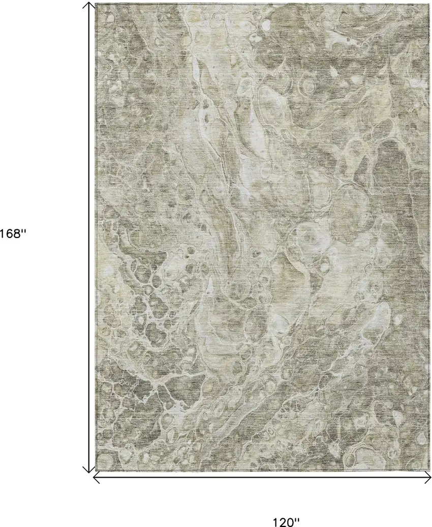 Tan Brown And Beige Abstract Washable Indoor Outdoor Area Rug Photo 3