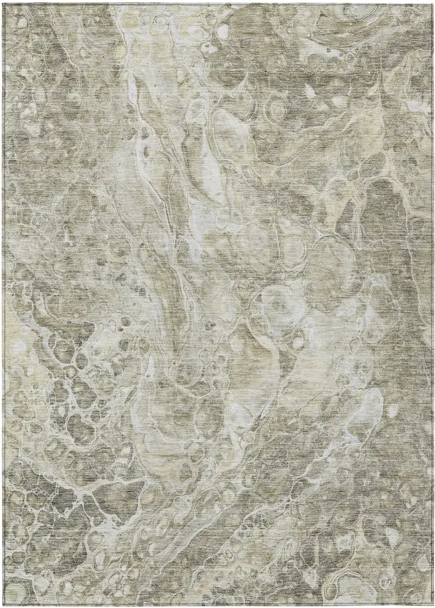 Tan Brown And Beige Abstract Washable Indoor Outdoor Area Rug Photo 2