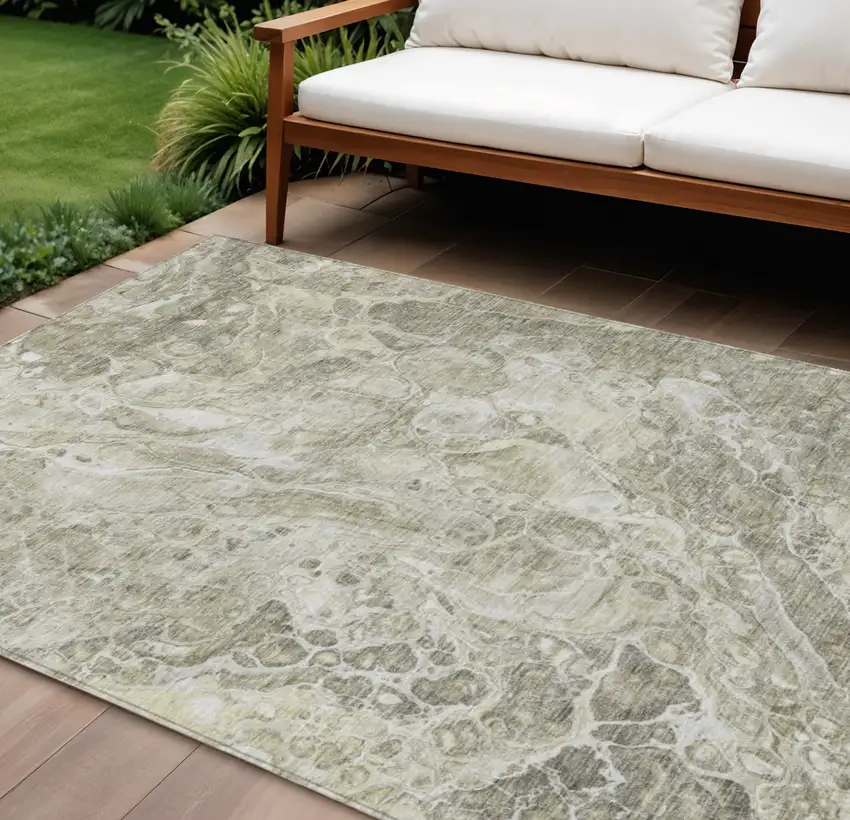 Tan Brown And Beige Abstract Washable Indoor Outdoor Area Rug Photo 1