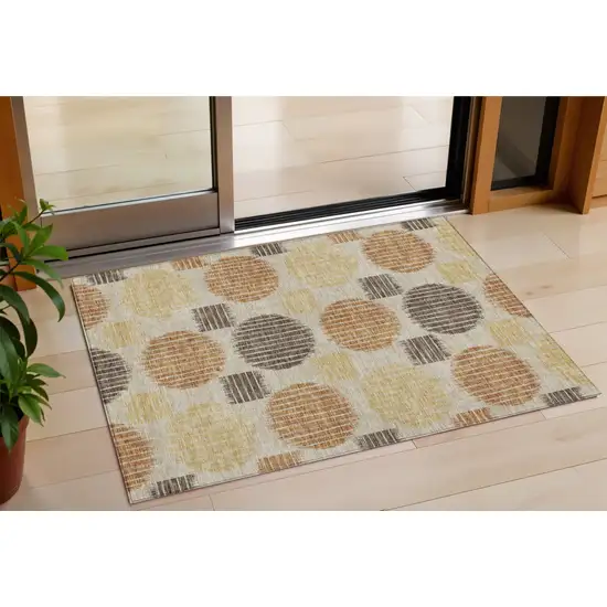 Tan Brown And Beige Geometric Washable Indoor Outdoor Area Rug Photo 1