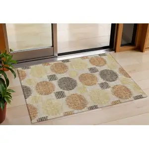 Photo of Tan Brown And Beige Geometric Washable Indoor Outdoor Area Rug