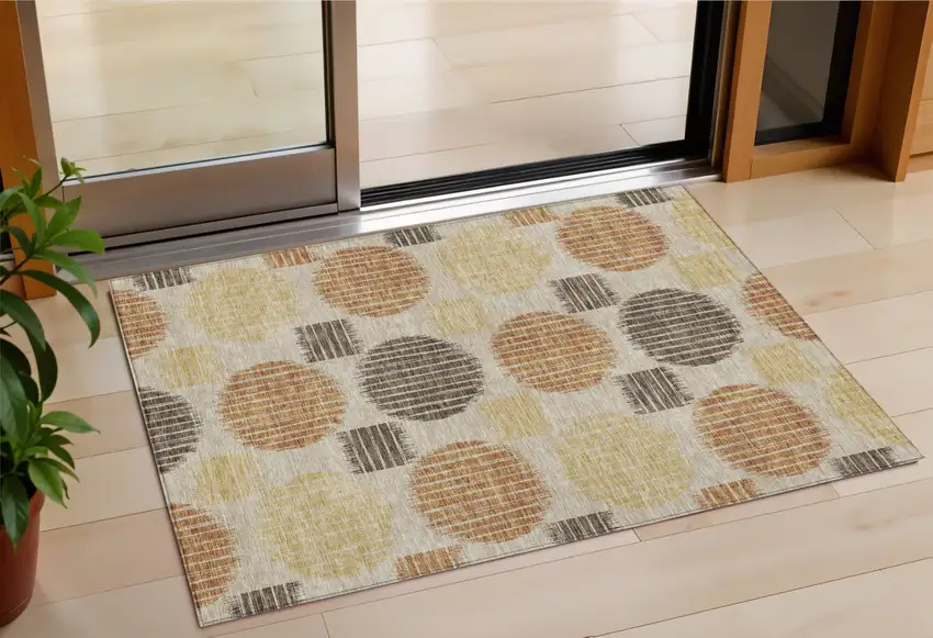 Tan Brown And Beige Geometric Washable Indoor Outdoor Area Rug Photo 1