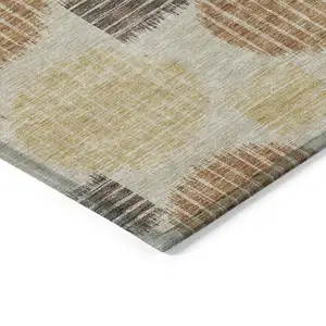 Photo of Tan Brown And Beige Geometric Washable Indoor Outdoor Area Rug