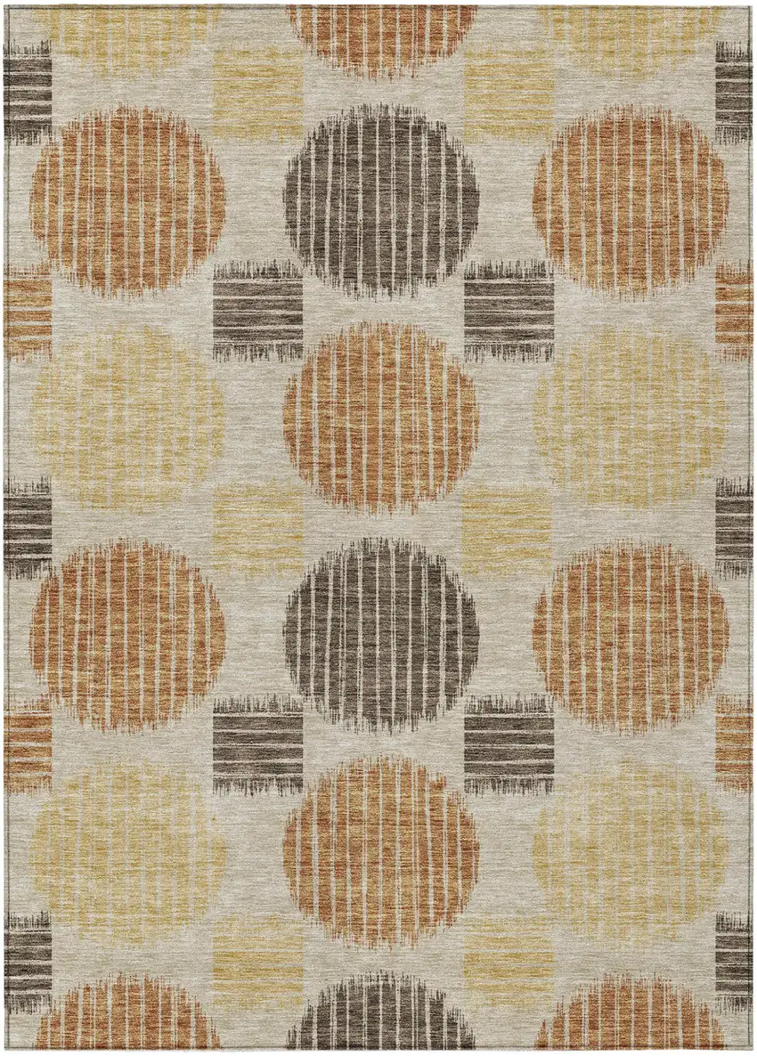 Tan Brown And Beige Geometric Washable Indoor Outdoor Area Rug Photo 2
