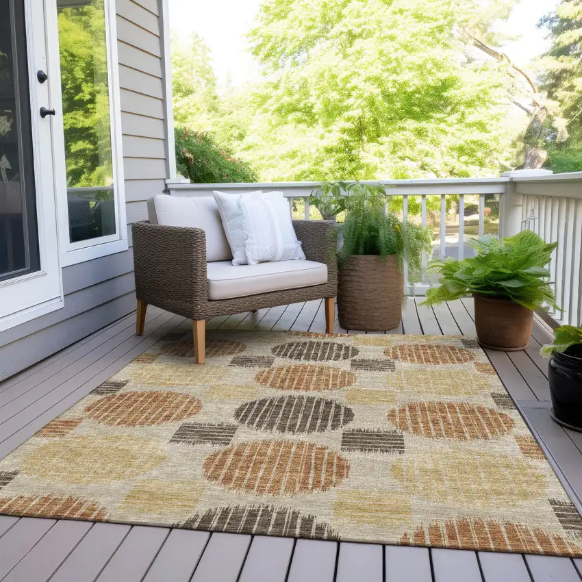 Tan Brown And Beige Geometric Washable Indoor Outdoor Area Rug Photo 8