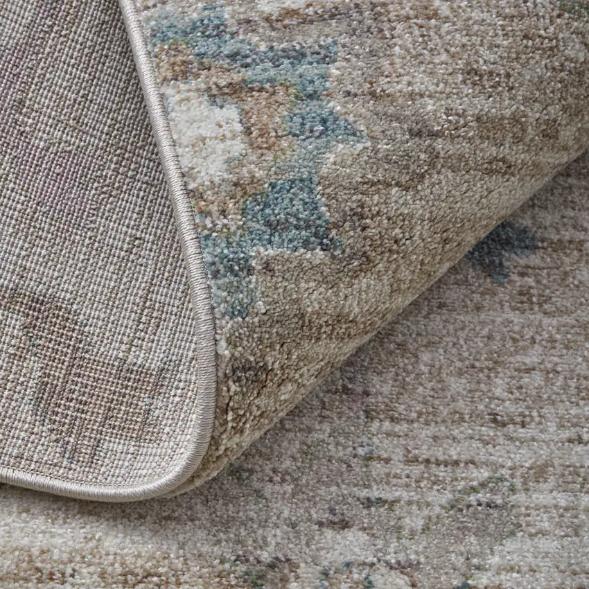 Tan Brown And Blue Abstract Distressed Area Rug Photo 5