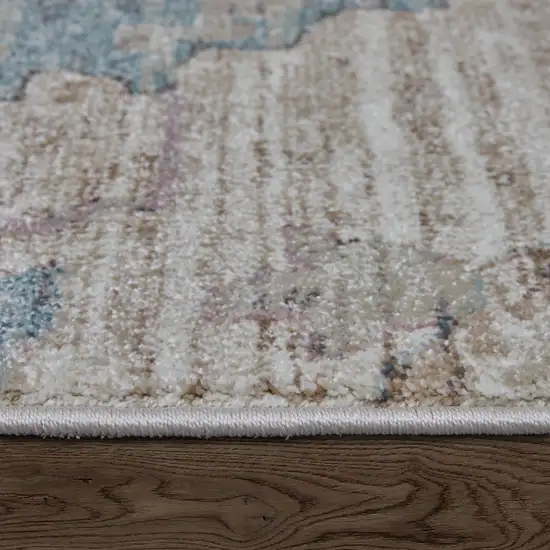 Tan Brown And Blue Abstract Distressed Area Rug Photo 6