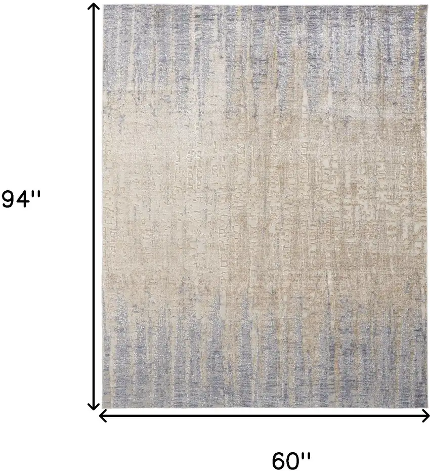 Tan Brown And Blue Abstract Power Loom Distressed Area Rug Photo 10