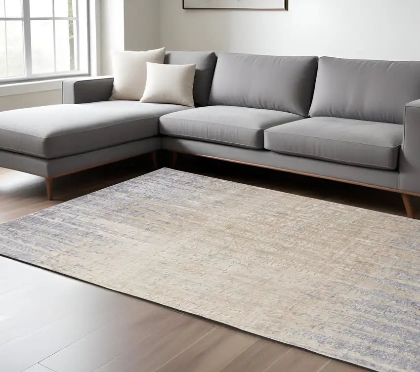 Tan and Brown Abstract Power Loom Distressed Non Skid Area Rug Photo 1