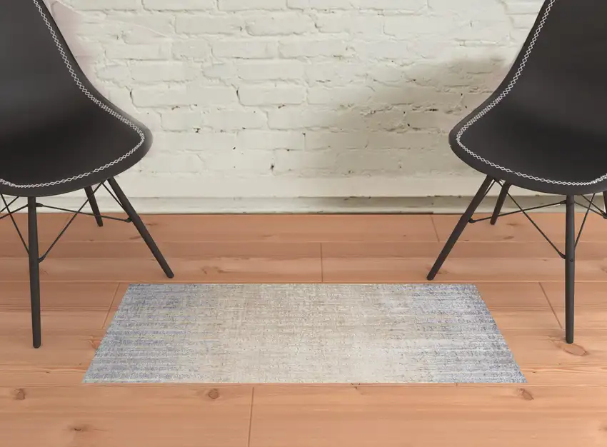 Tan Brown And Blue Abstract Power Loom Distressed Area Rug Photo 2