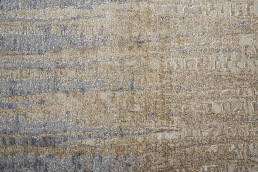 Tan And Blue Abstract Distressed Area Rug Photo 8