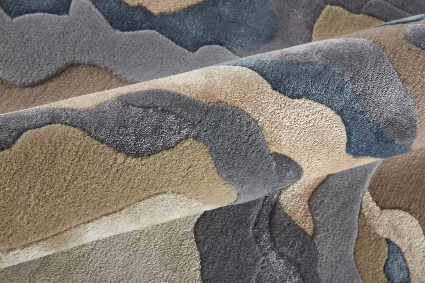 Tan Brown And Blue Wool Abstract Tufted Handmade Area Rug Photo 9