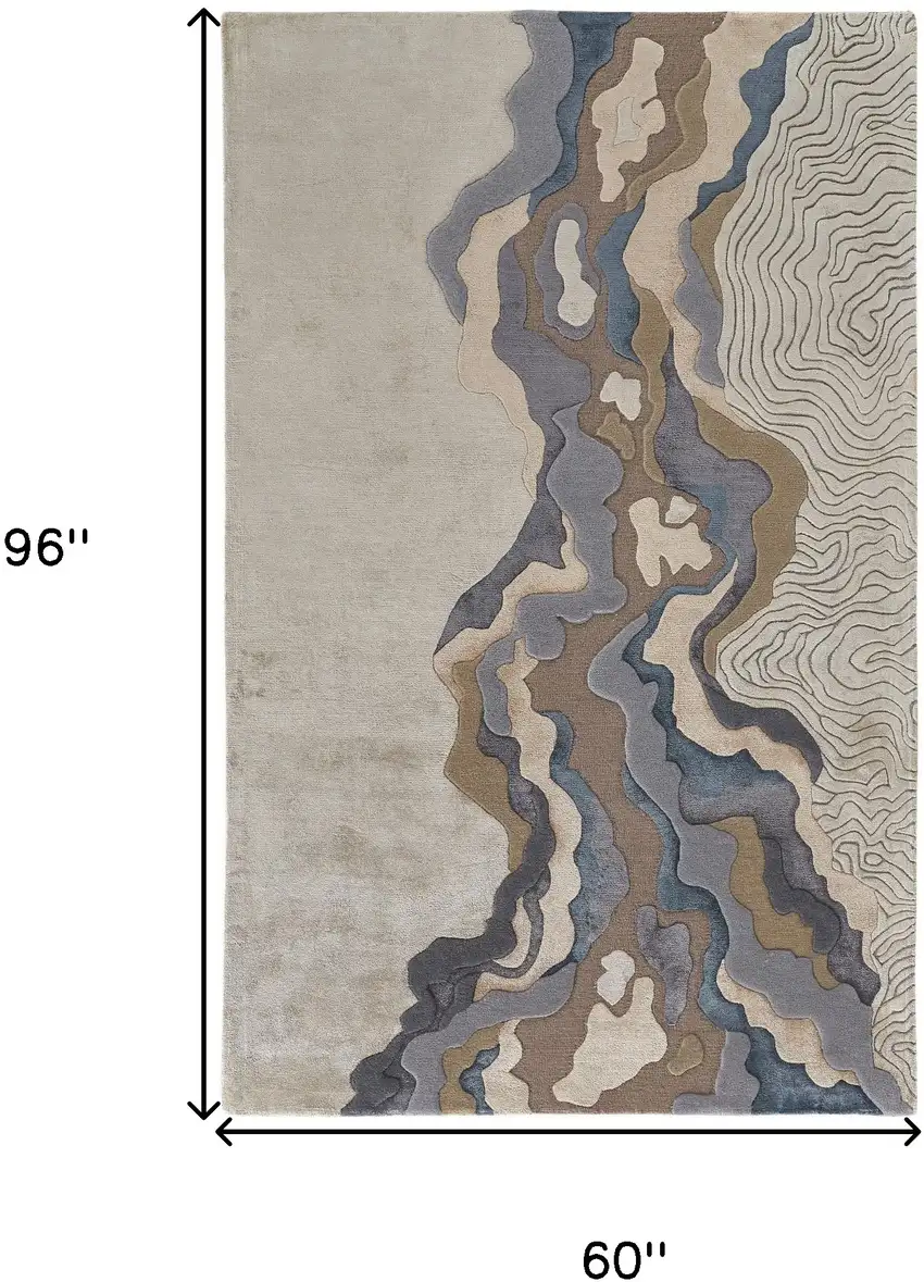 Tan and Brown Wool Abstract Hand Tufted Area Rug Photo 3