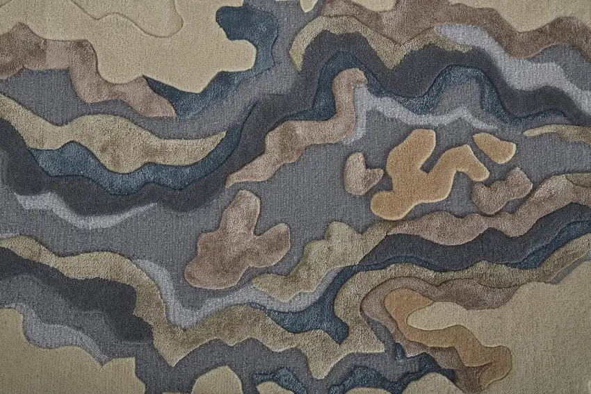 Tan Brown And Blue Wool Abstract Tufted Handmade Area Rug Photo 9