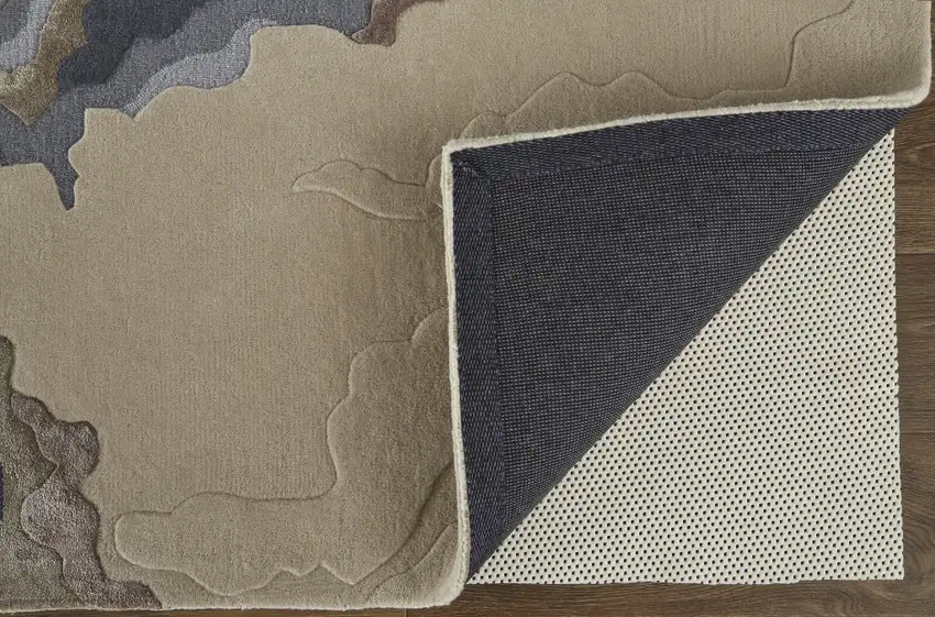 Tan Brown And Blue Wool Abstract Tufted Handmade Area Rug Photo 3