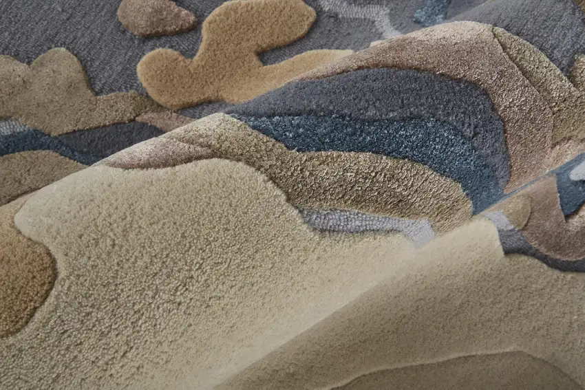 Tan Brown And Blue Wool Abstract Tufted Handmade Area Rug Photo 8