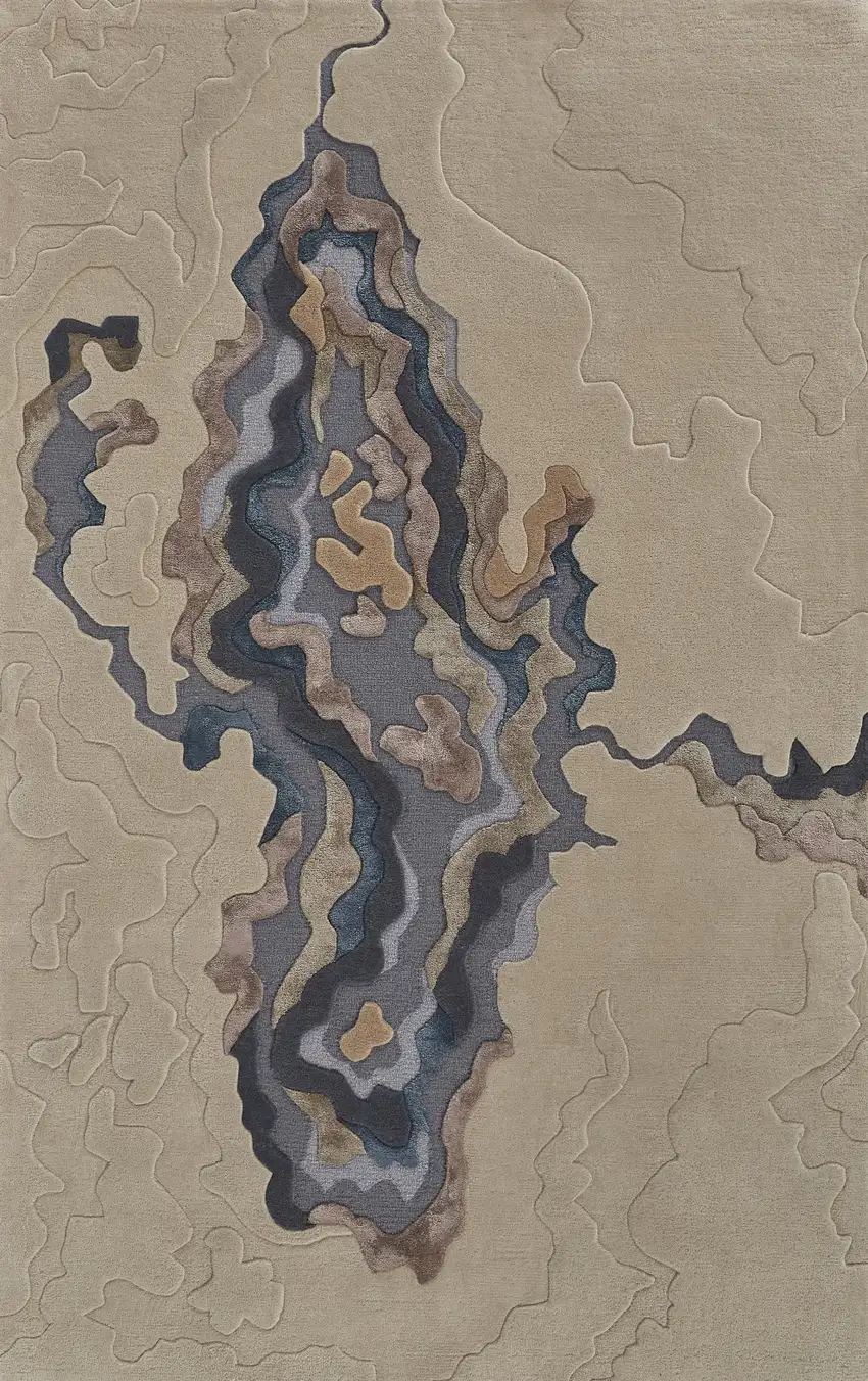 Tan and Brown Wool Abstract Hand Tufted Area Rug Photo 2