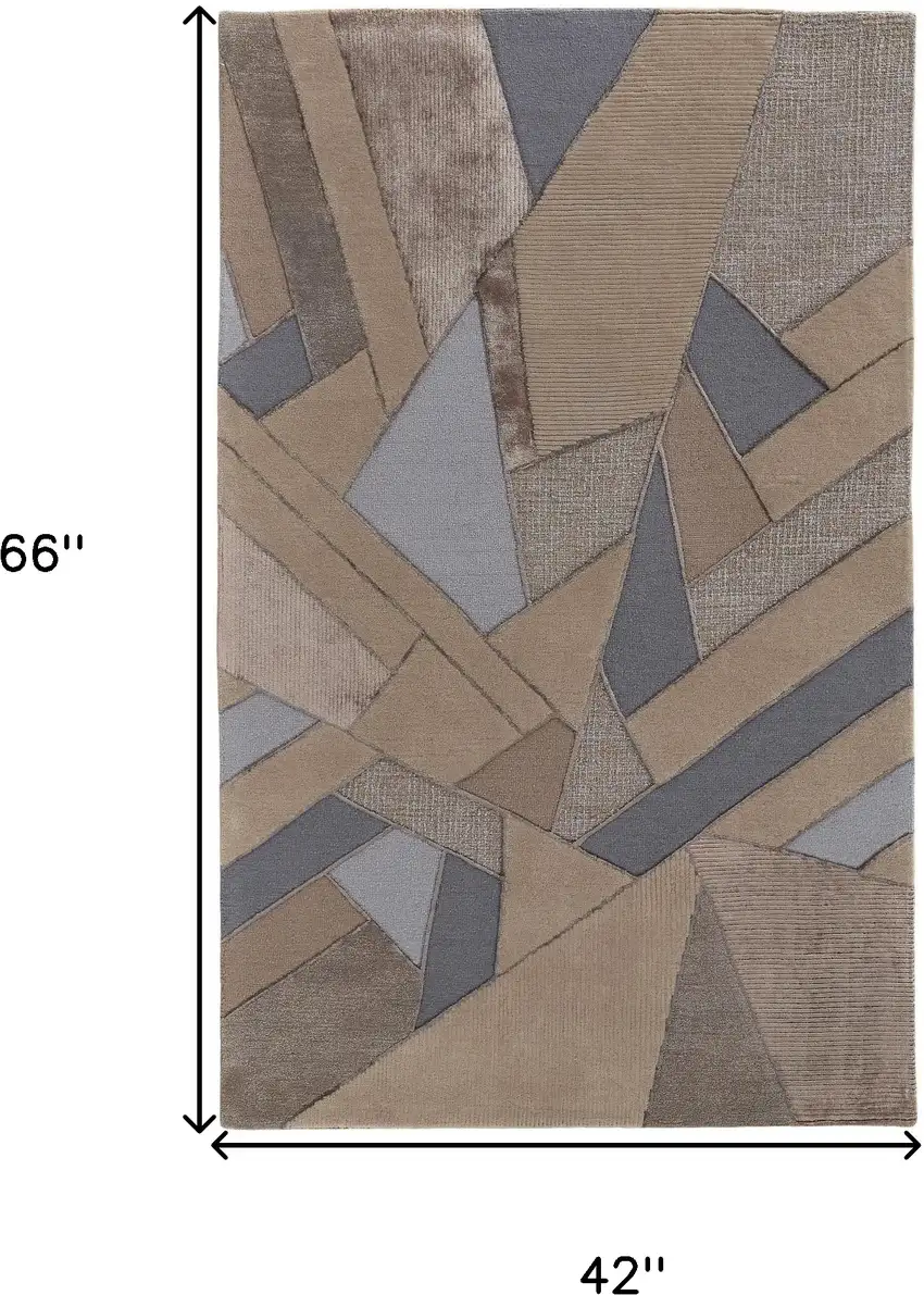 Tan Brown And Blue Wool Geometric Tufted Handmade Area Rug Photo 10