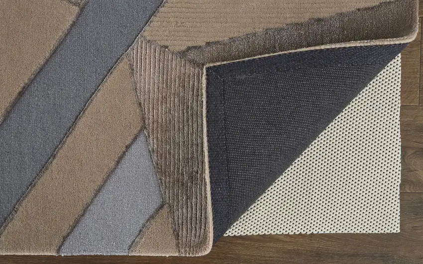 Tan Brown And Blue Wool Geometric Tufted Handmade Area Rug Photo 3
