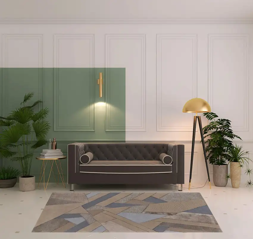 Tan Brown And Blue Wool Geometric Tufted Handmade Area Rug Photo 2