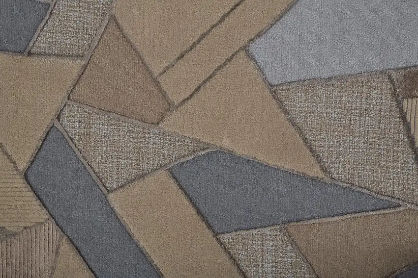 Tan Brown And Blue Wool Geometric Tufted Handmade Area Rug Photo 9