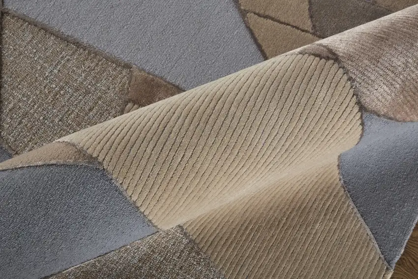 Tan Brown And Blue Wool Geometric Tufted Handmade Area Rug Photo 4