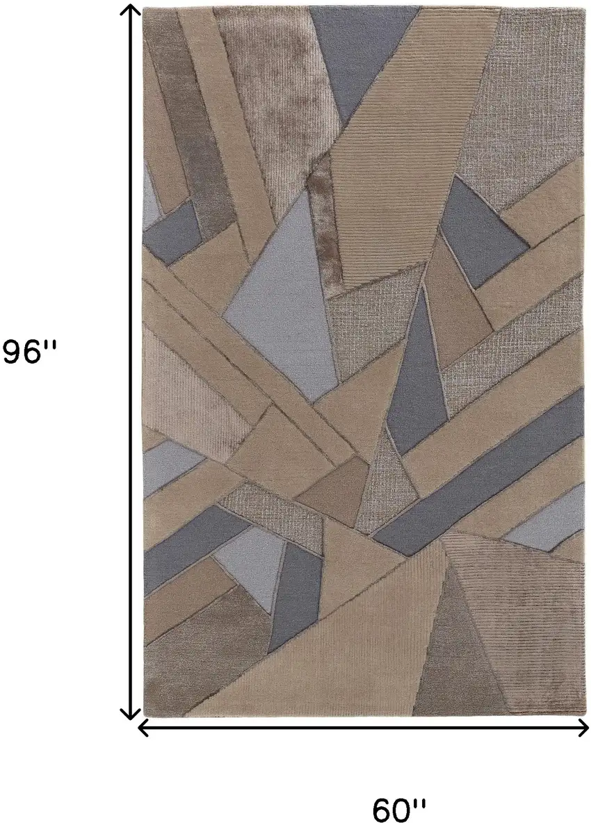 Tan Brown And Blue Wool Geometric Tufted Handmade Area Rug Photo 10