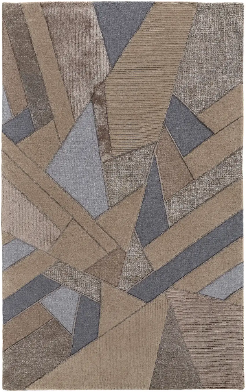 Tan Brown And Blue Wool Geometric Tufted Handmade Area Rug Photo 1