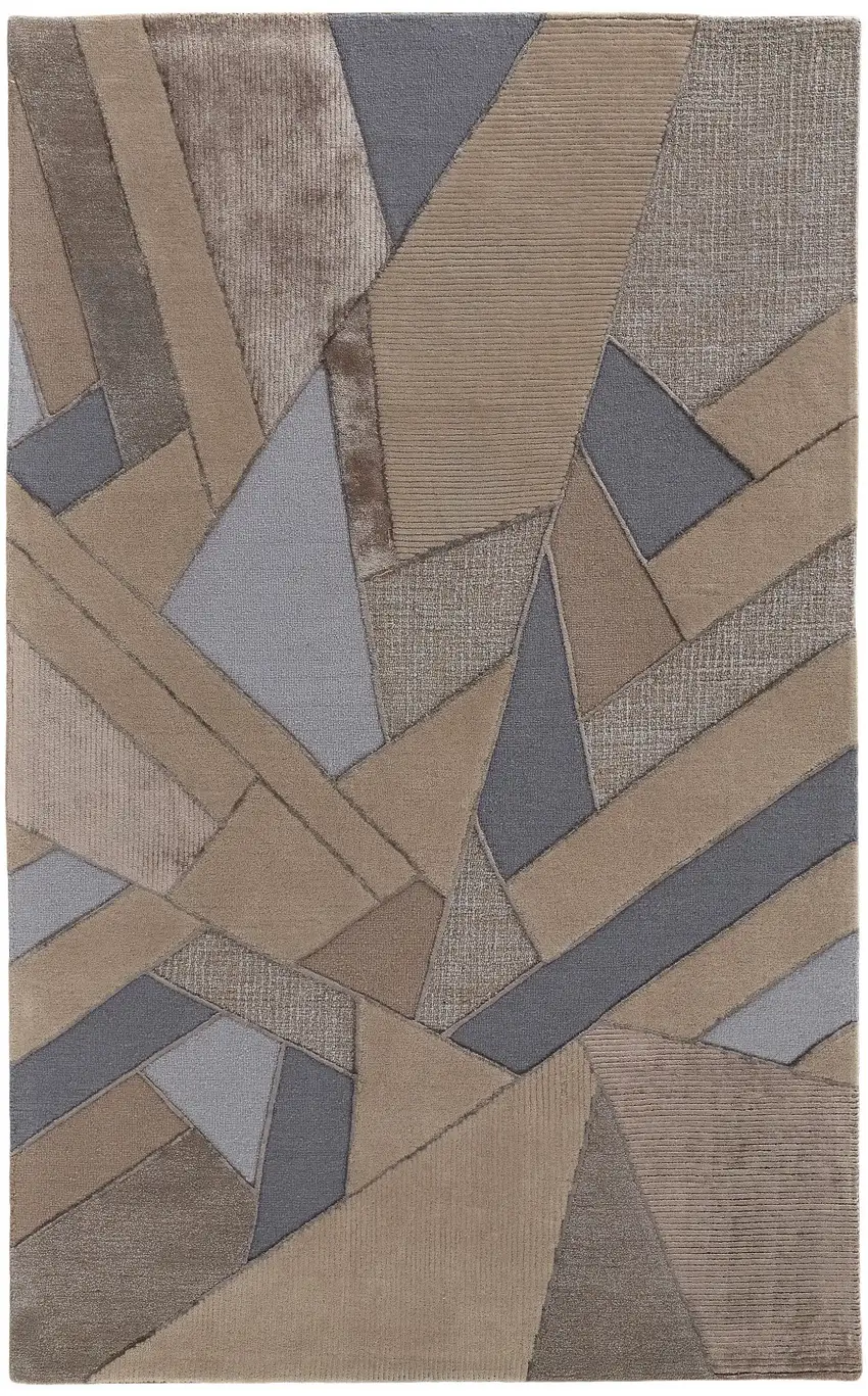 Tan Brown And Blue Wool Geometric Tufted Handmade Area Rug Photo 1