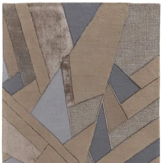 Tan Brown And Blue Wool Geometric Tufted Handmade Area Rug Photo 5