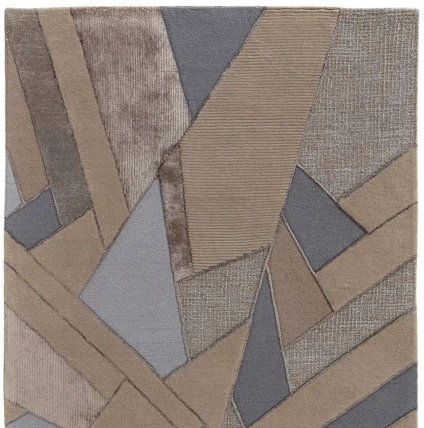 Tan Brown And Blue Wool Geometric Tufted Handmade Area Rug Photo 5