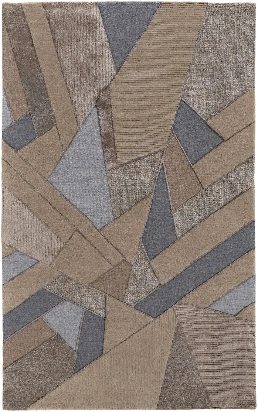 Tan Brown And Blue Wool Geometric Tufted Handmade Area Rug Photo 1