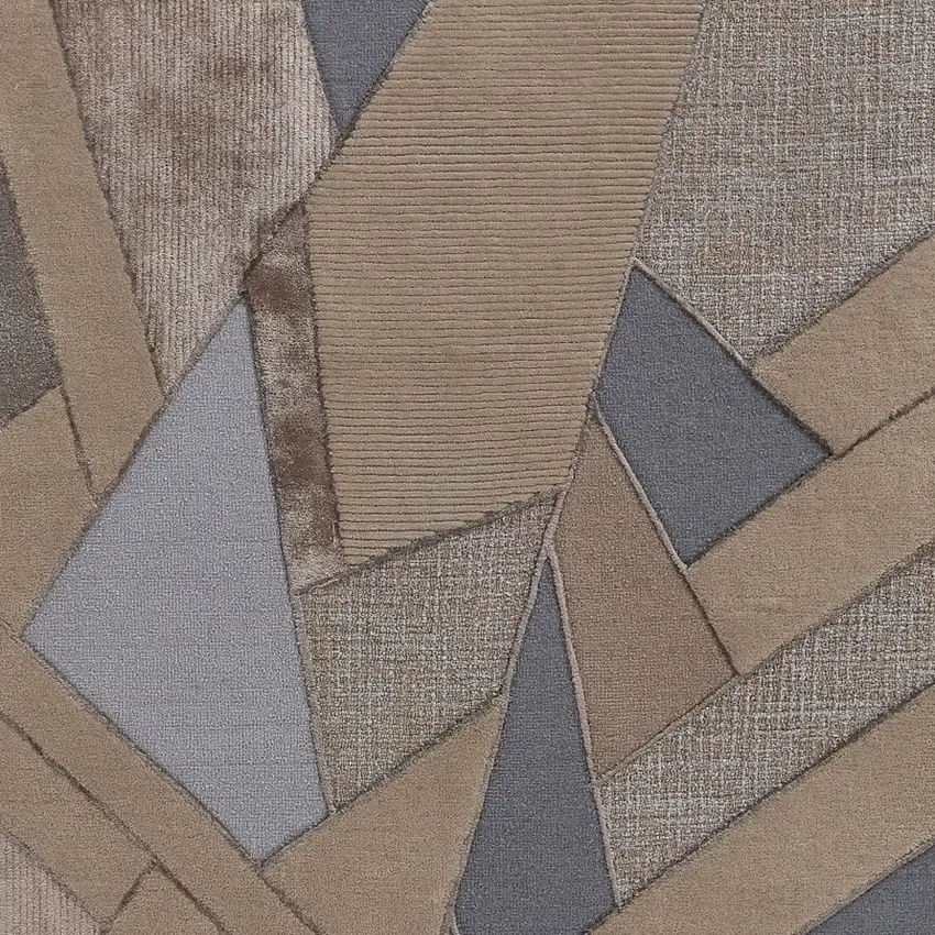 Tan Brown And Blue Wool Geometric Tufted Handmade Area Rug Photo 4