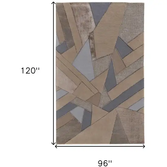 Tan Brown And Blue Wool Geometric Tufted Handmade Area Rug Photo 8